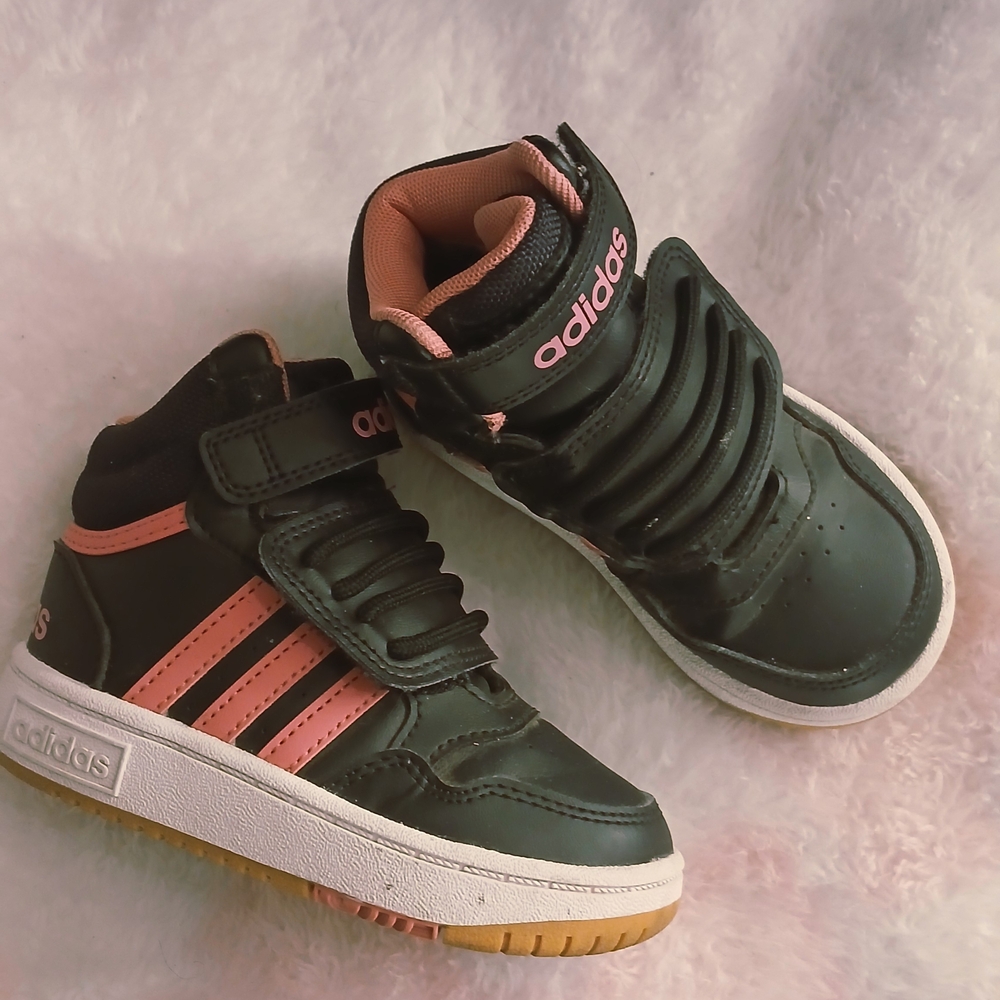 Adidas Kids Black and Pink High-Top Sneakers